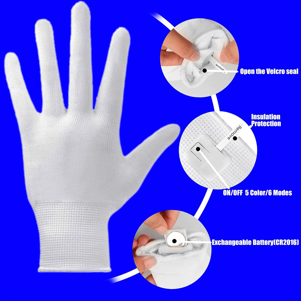 LumenGlow Light Up Gloves - Portable Rave and Concert Hand Accessory with Stretchy Fit and Spare Batteries for All-Night Events