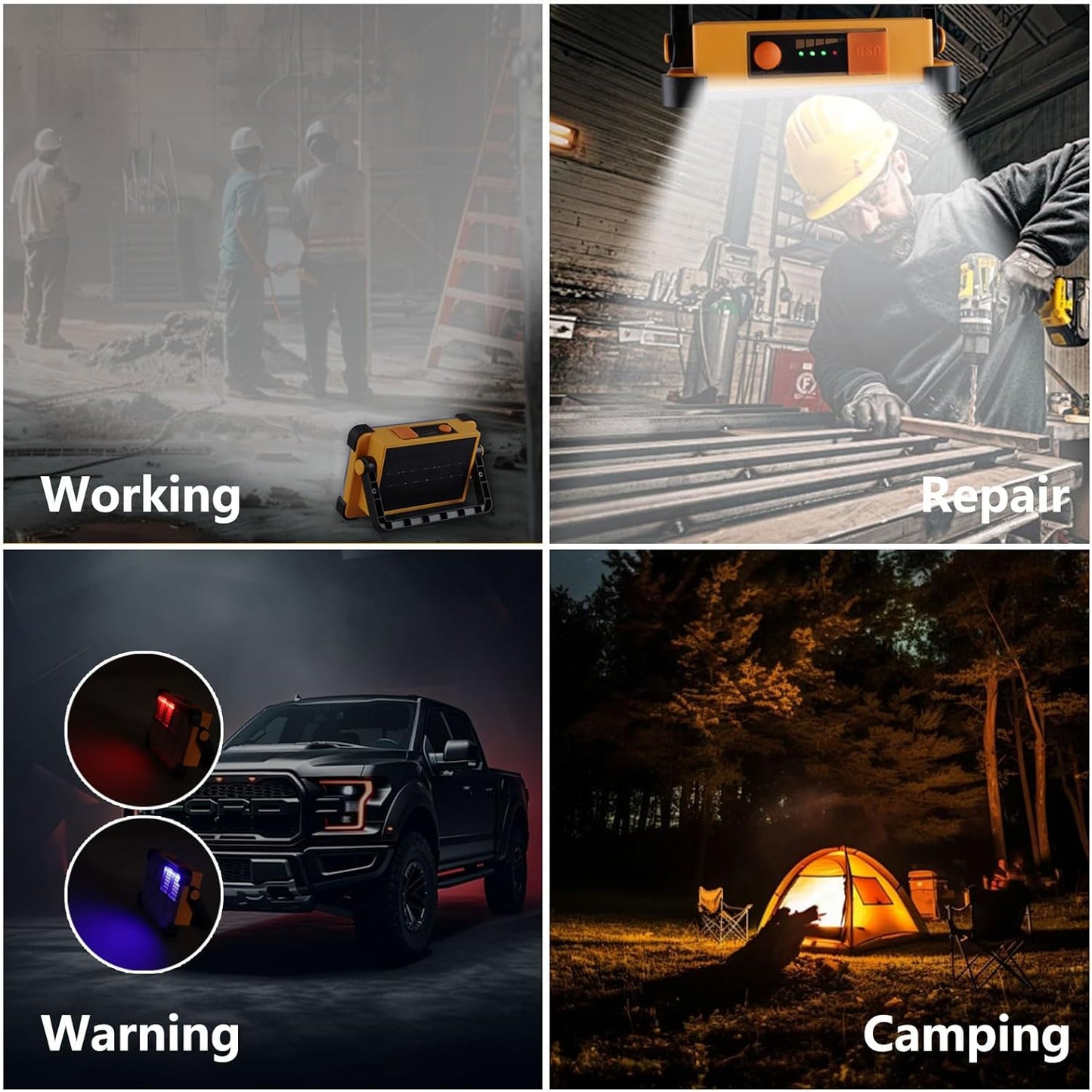 LUMENHUB Solar Work Light – Job Site & Workshop Floodlight, 10000LM Cordless Task Lighting