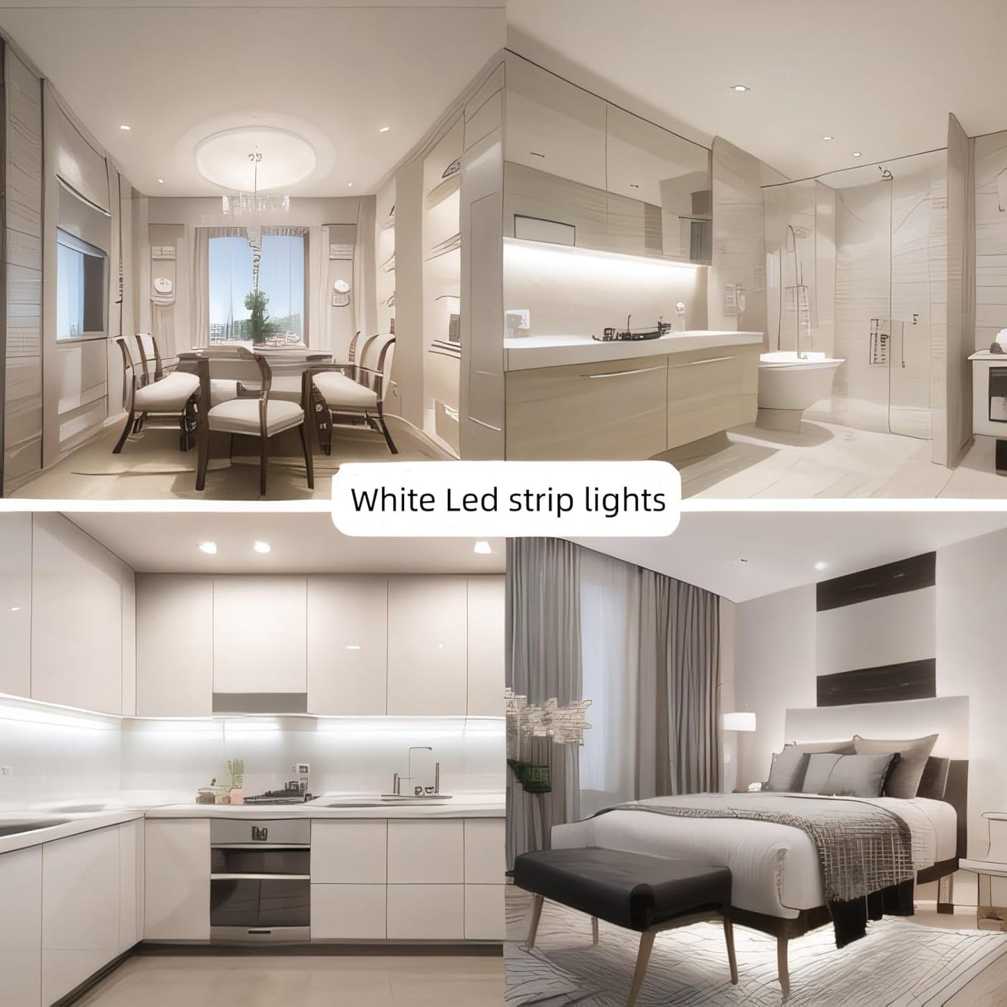 LumGlow LED Strip Lights – Clean White Tape for Uncluttered Bedrooms, 16.4ft Tool-Free Peel-and-Stick Minimalist Upgrade