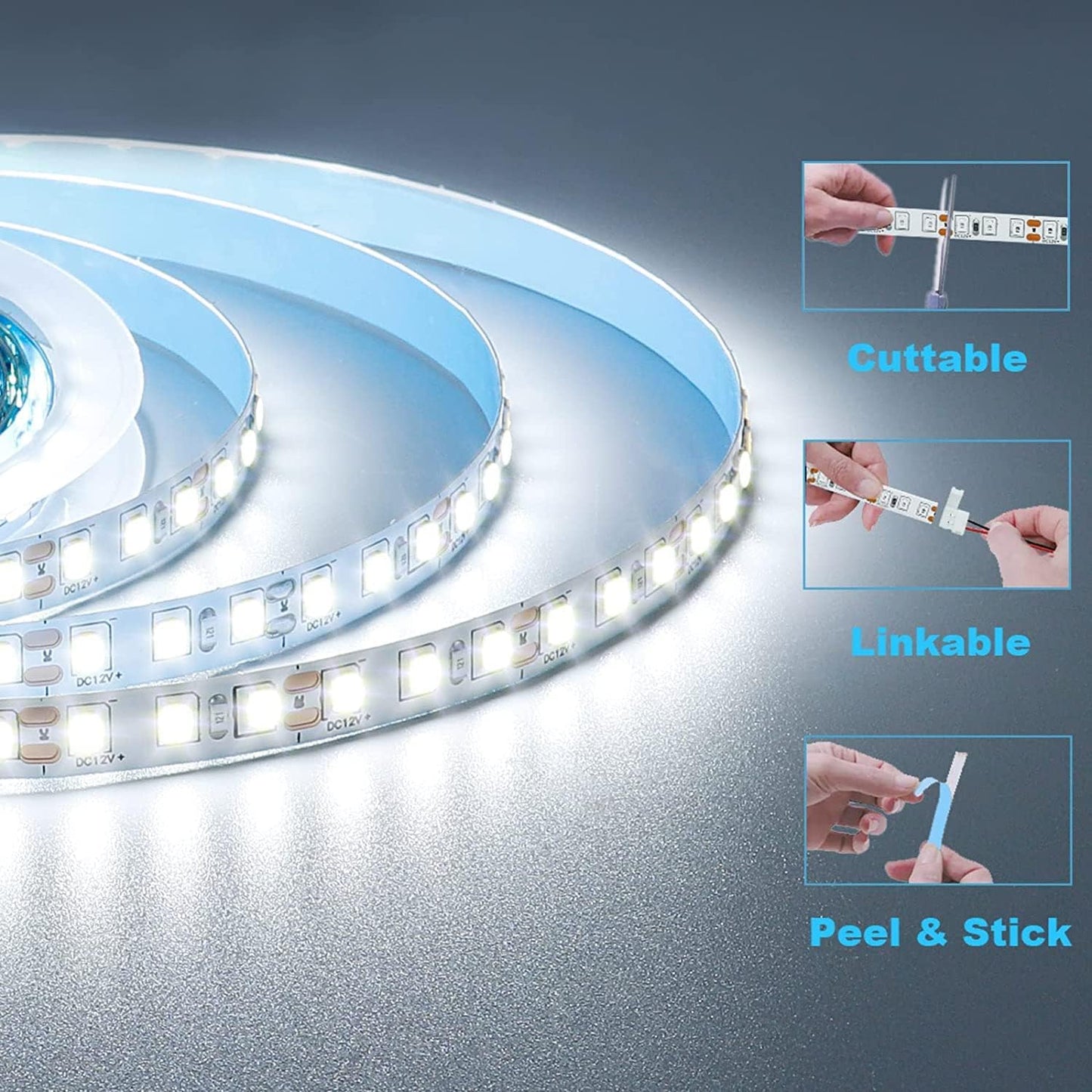 Lumiglow 12V LED Strip Light – Low-Heat Touchable Accent for Safer Bedroom and Nursery Decor, 600LEDs 16.4ft