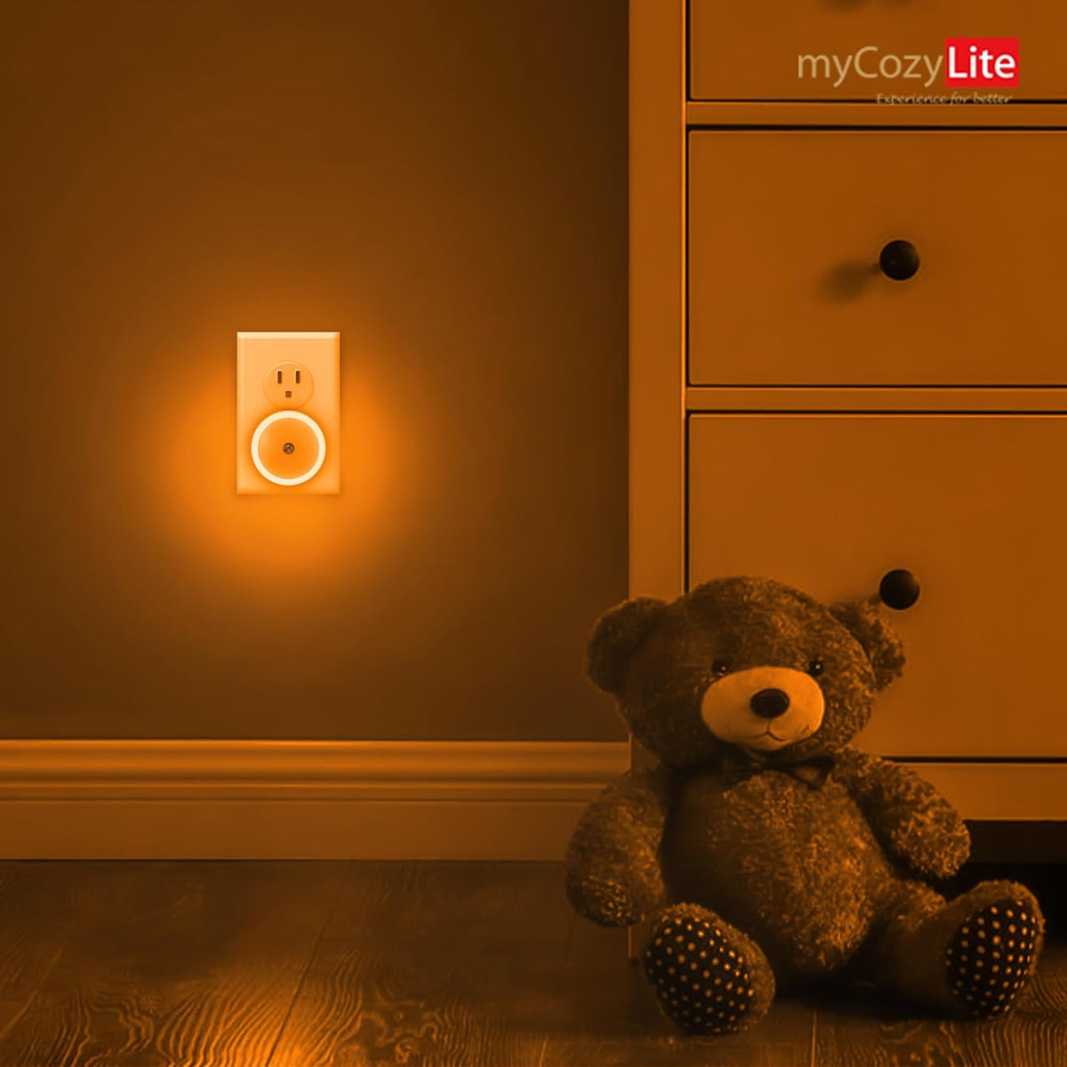 Lumina Amber Night Light – Flameless Hallway and Stairway Safety Light for Elderly, Auto Dusk to Dawn