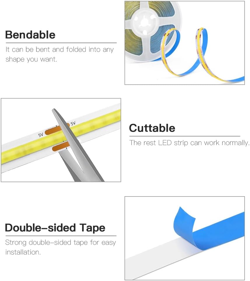 Luminara 5V USB COB LED Strip – Cool-to-Touch Night Lighting for Hallways and Stairs