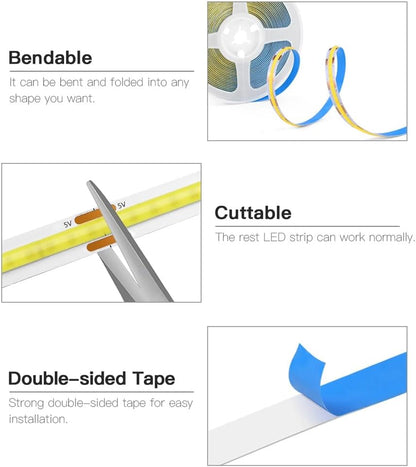 Luminara 5V USB COB LED Strip – Cool-to-Touch Night Lighting for Hallways and Stairs