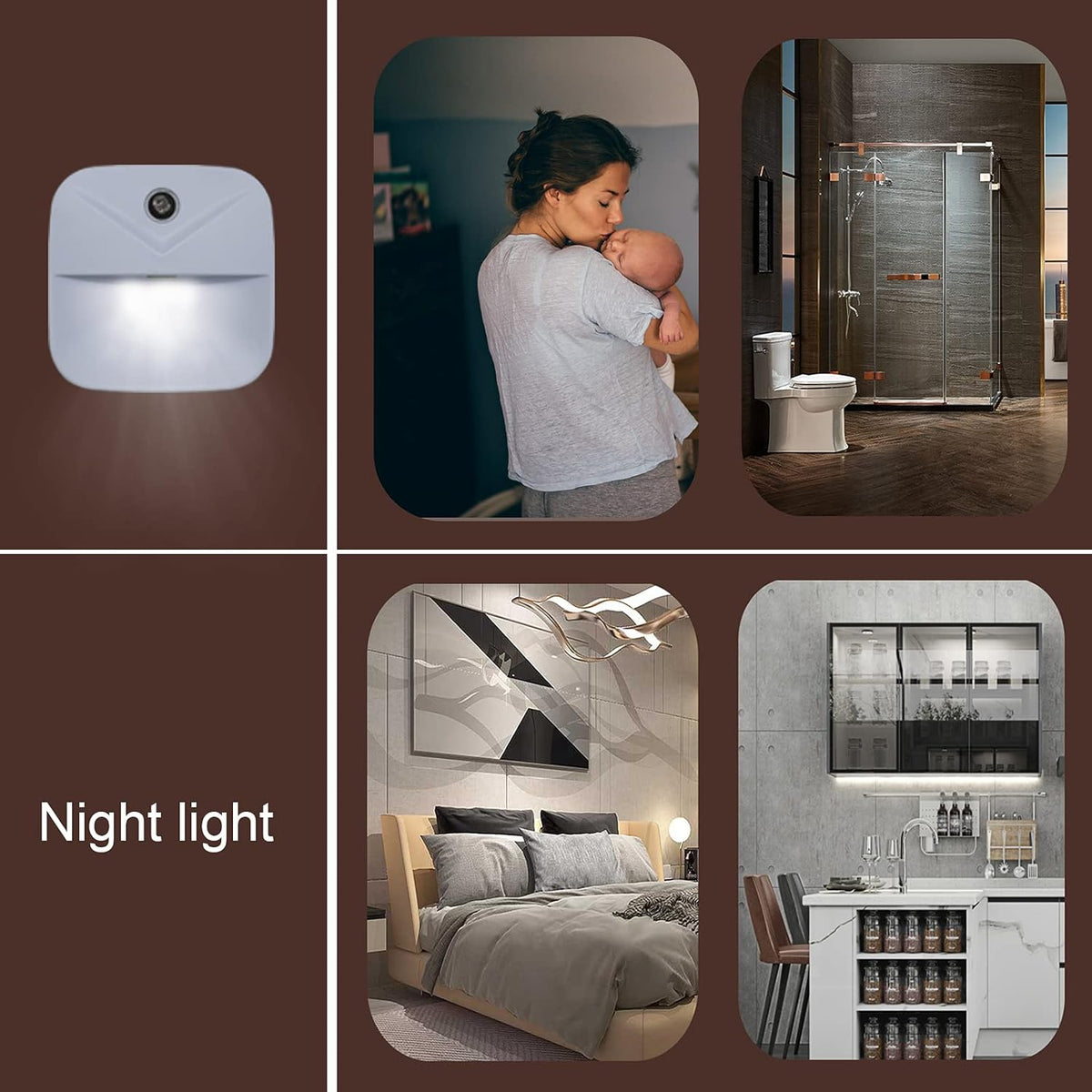 LuminAura 6-Pack Kids Night Light Plug in, Soft Warm Glow Dusk to Dawn Sensor for Nursery, Bedroom and Bathroom