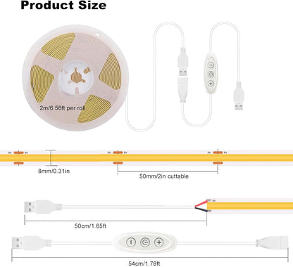 LuminGlow COB LED Strip – Ambient Accent Lighting for Bedroom, Under Bed, and Headboard, USB 5V