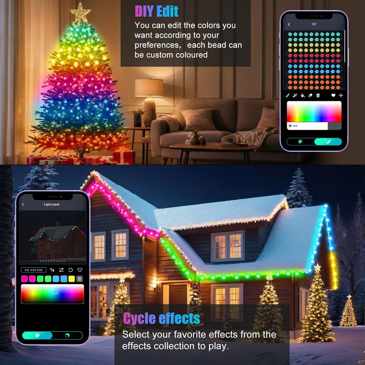LuminGlow Music Sync String Lights 49ft – Unique Housewarming Gift for First Apartment and New Homeowners