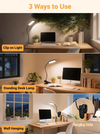LuminGlow Pro Clip Lamp – Cordless Desk Lamp for Remote Work and Late Night Focus Sessions, 450 Lumen Adjustable