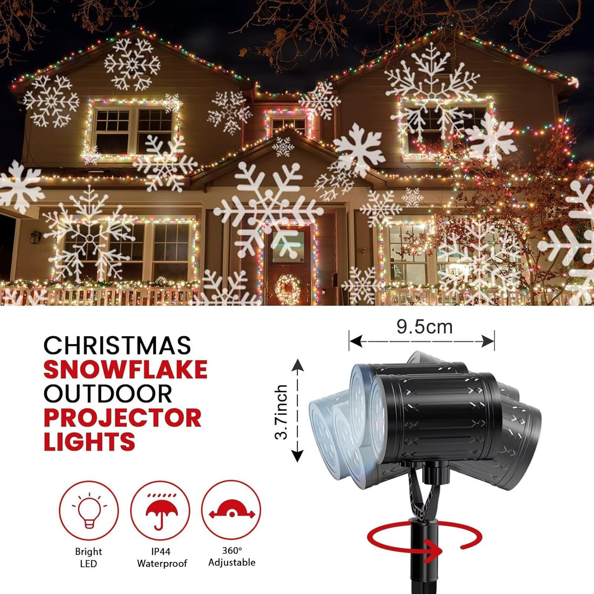 LUMINOUS Winters Night Snowflake Projector – Single Fixture Holiday Light, No String Clutter