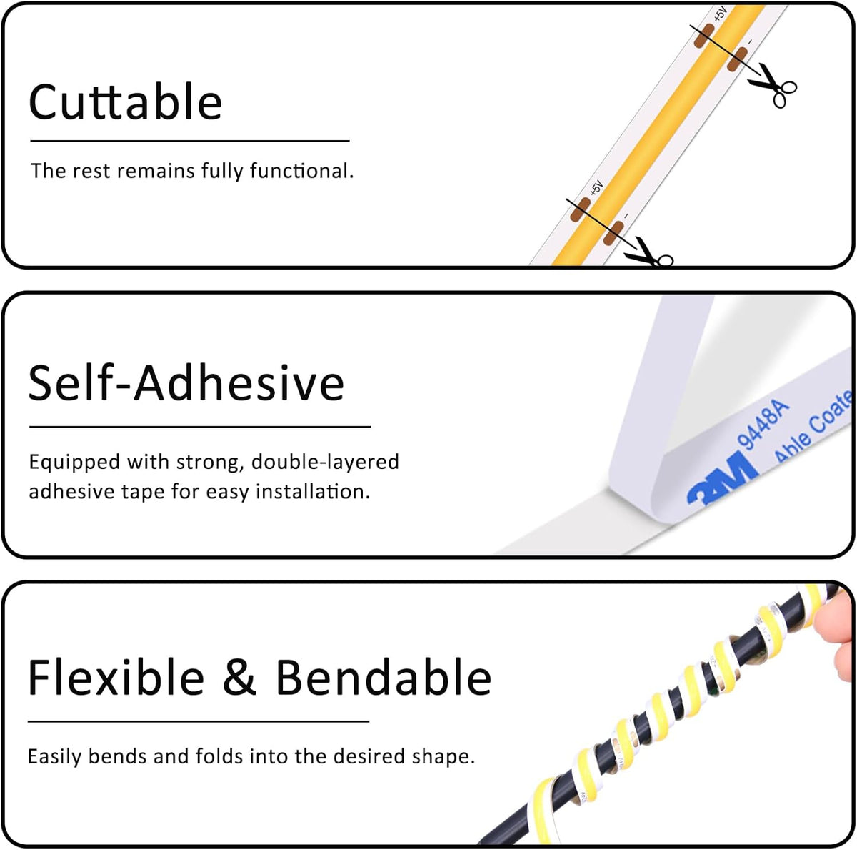 LuminStyle USB COB Light Strip – Slim 8mm Adhesive Strip for Intentional Minimalist Home Accents