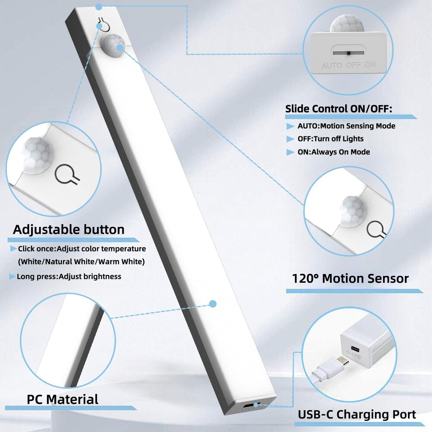 LuminWick Motion Light – Sleek 8-Inch LED Bar for Glass Cabinets and Wine Rack Displays