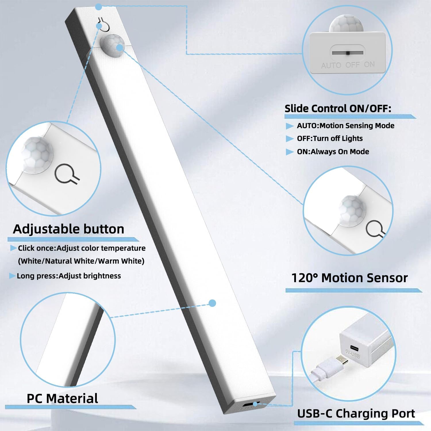LuminWick Motion Light – Sleek 8-Inch LED Bar for Glass Cabinets and Wine Rack Displays