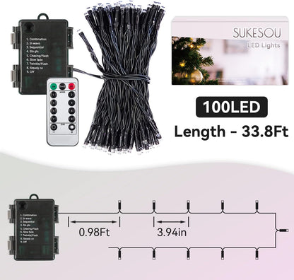 LUMIRESCO 33Ft 100 LED Battery String Lights – Portable Patio and Camping String Lights, IP65 Waterproof with Remote Timer and 8 Modes