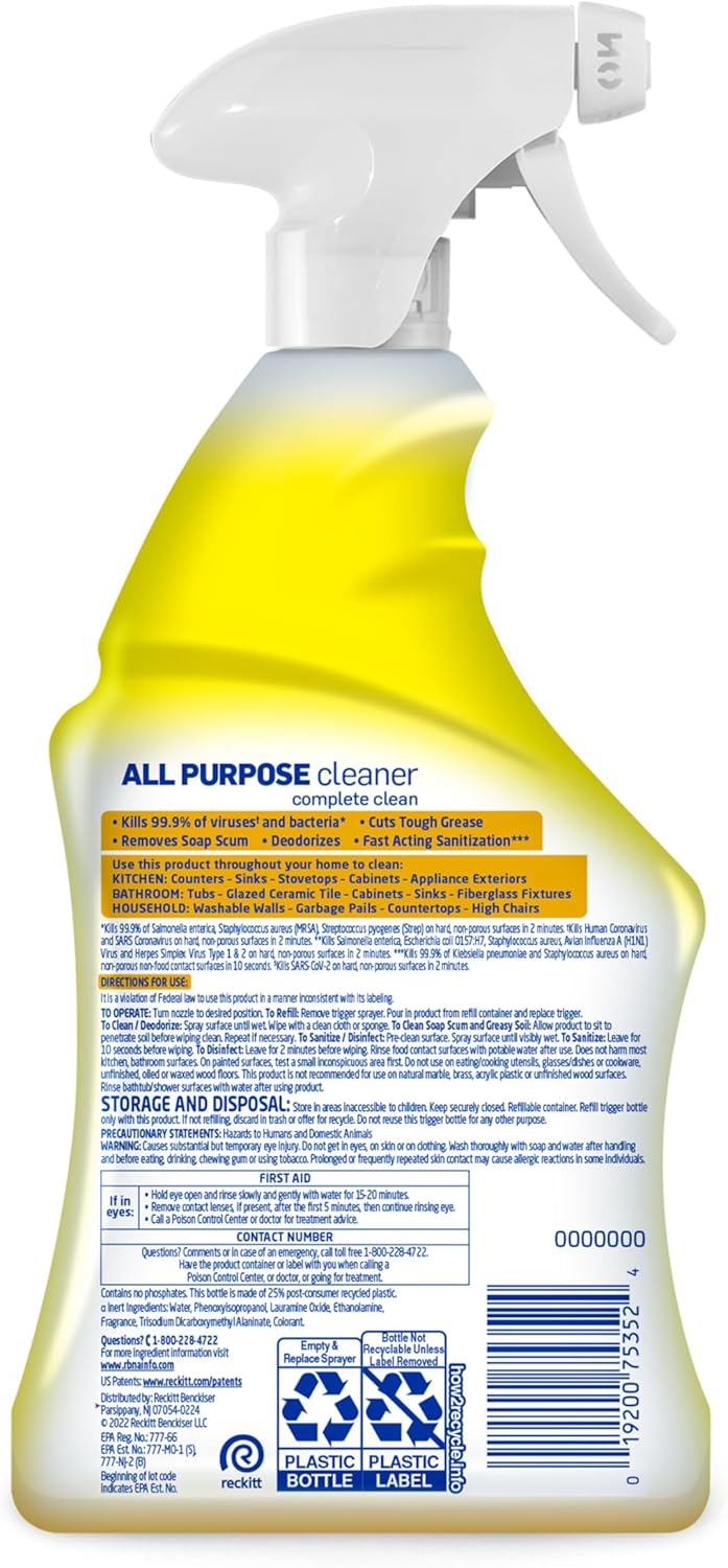 Lysol All Purpose Cleaner Spray – Fresh-Scented Disinfectant for Stylish Kitchens, Lemon Breeze, 32 Fl Oz