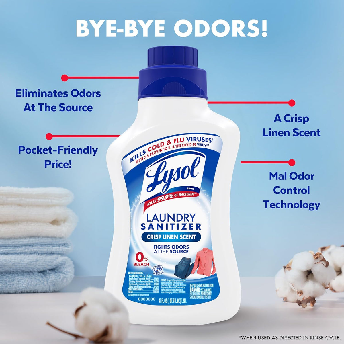 Lysol Disinfectant Laundry Sanitizer – Color-Safe Bacteria Removal for Towels & Bedding, Bulk 2-Pack