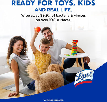 Lysol Disinfectant Wipes, Multi-Surface Antibacterial Cleaning Wipes, Lemon and Lime Blossom, 80 Count (Pack of 3) for Dorm Rooms and Shared Apartments