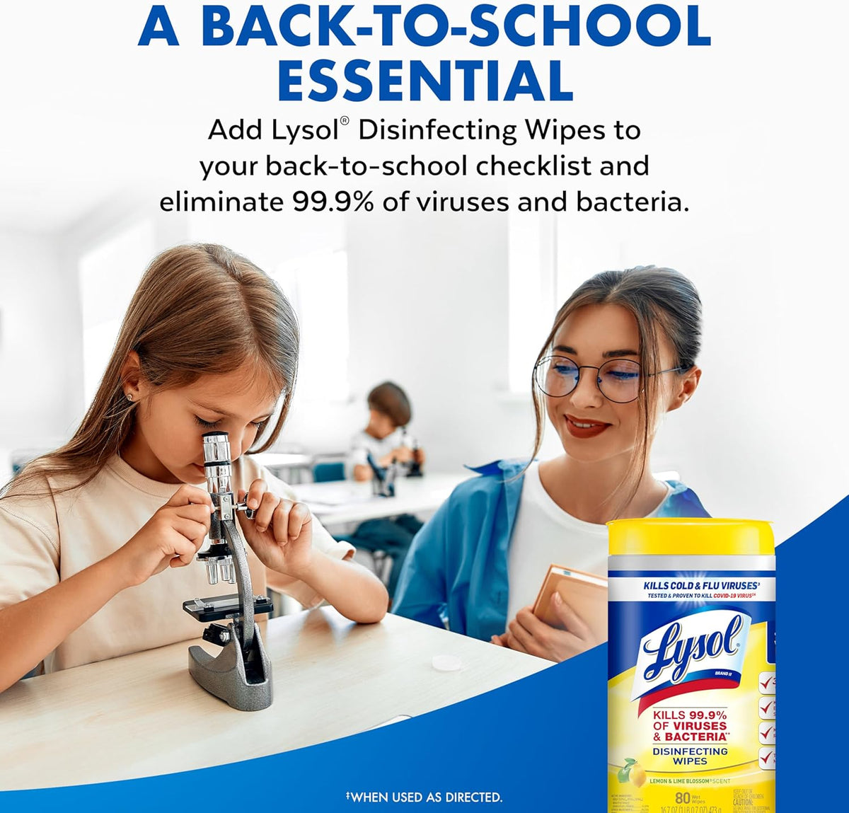 Lysol Disinfectant Wipes, Multi-Surface Antibacterial Cleaning Wipes, Lemon and Lime Blossom, 80 Count (Pack of 3) for Dorm Rooms and Shared Apartments