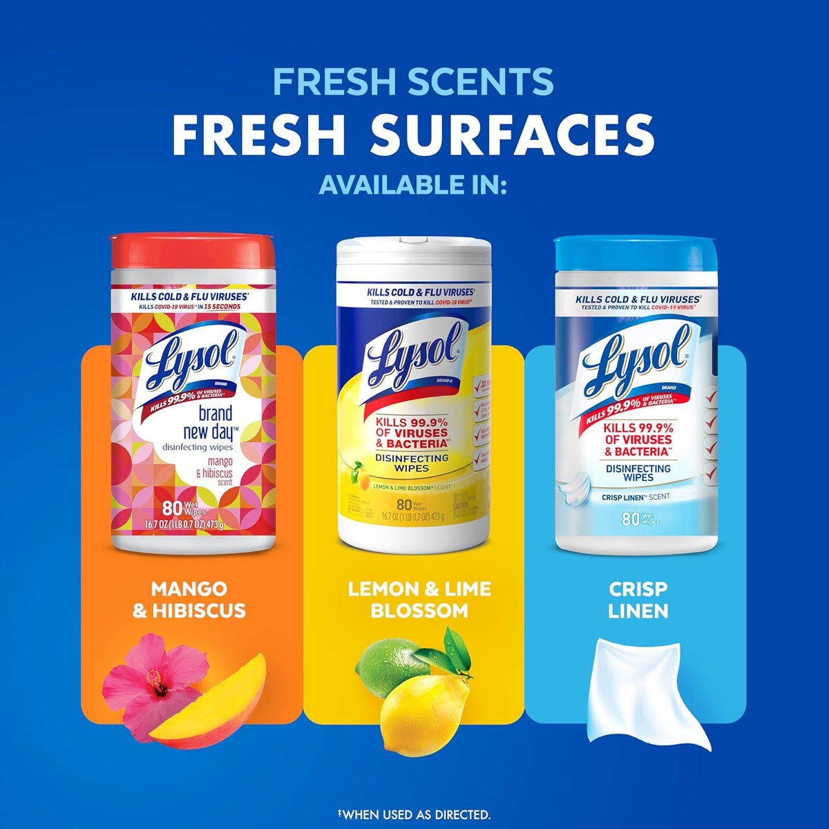 Lysol Disinfectant Wipes, Multi-Surface Antibacterial Cleaning Wipes, Lemon and Lime Blossom, 80 Count (Pack of 3) for Dorm Rooms and Shared Apartments