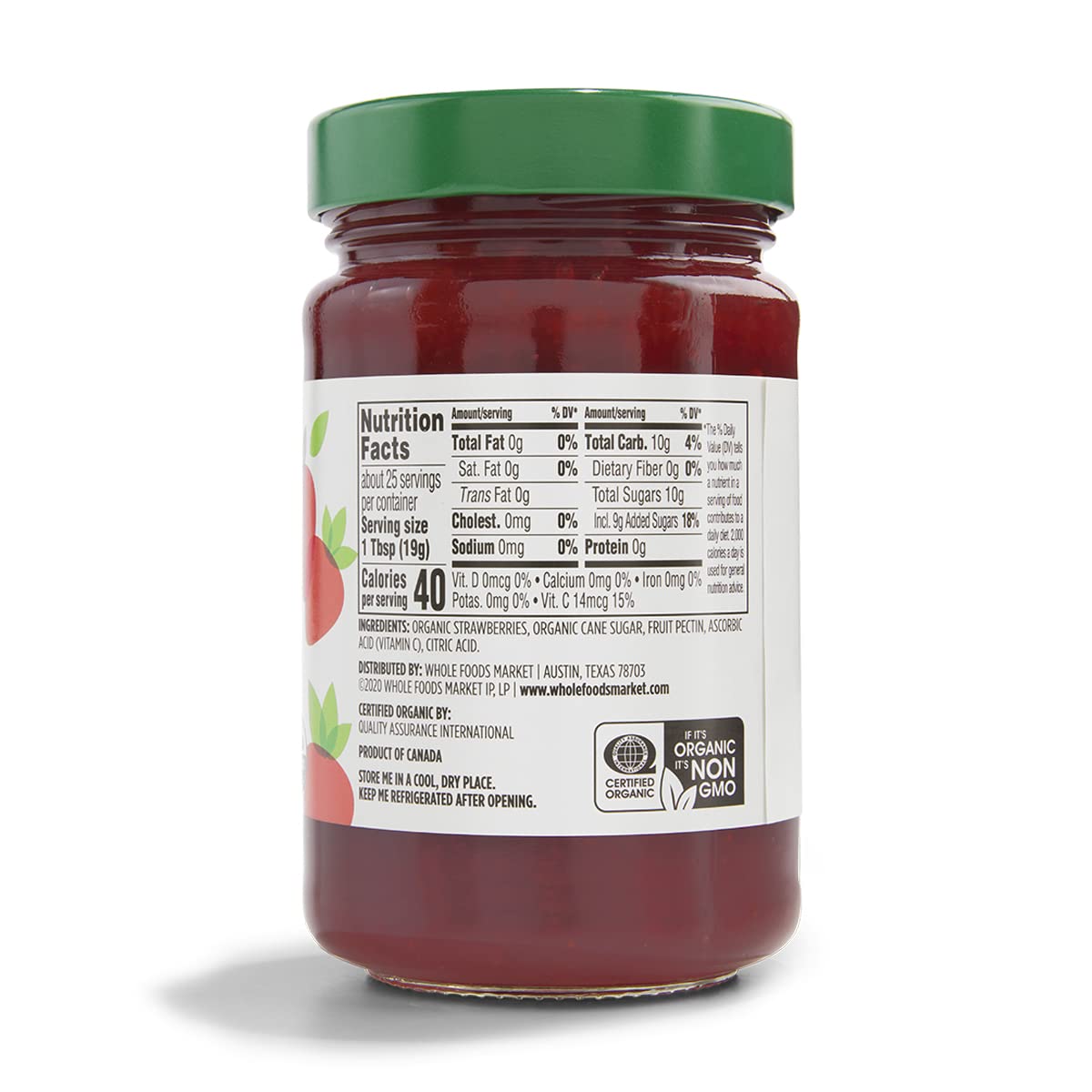 made with organic strawberries, organic cane sugar, and natural fruit pectin