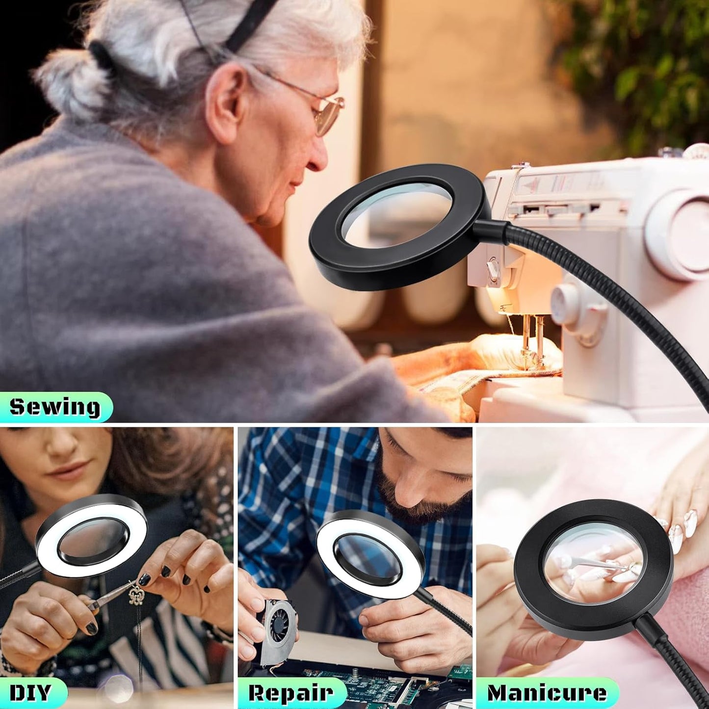 MagniShine 10X Magnifying Lamp – Eye-Comfort Wellness Essential for Aging Eyes, Bedside Reading Light with Adjustable Brightness
