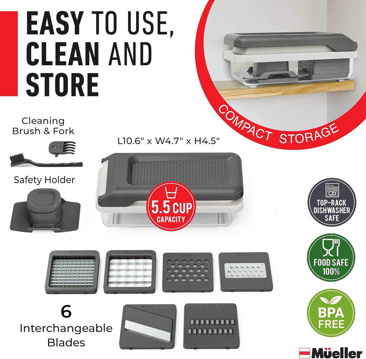 manual operation with no power needed, in a compact 11.18" x 5.47" x 5.2" footprint