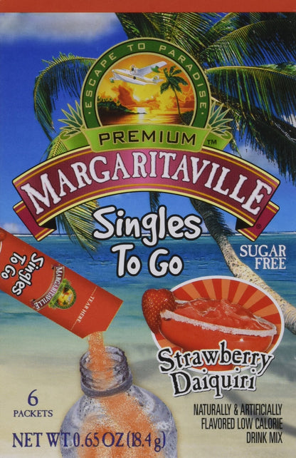 Margaritaville, Singles To Go Water Drink Mix Flavored NonAlcoholic Powder Sticks 6 Count, Strawberry Daiquiri, 0.63 Ounce