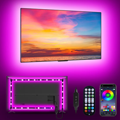 MATICOD RGB LED TV Strip USB Lights for Backlight and Behind, App Remote Control, Music Sync, Multicolor, 9.84FT for 32&amp;#34;-43&amp;#34; TV