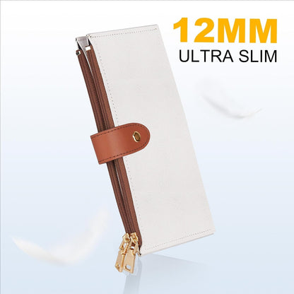 matte-finish microfiber leather with gold-tone zippers and cross-line pattern