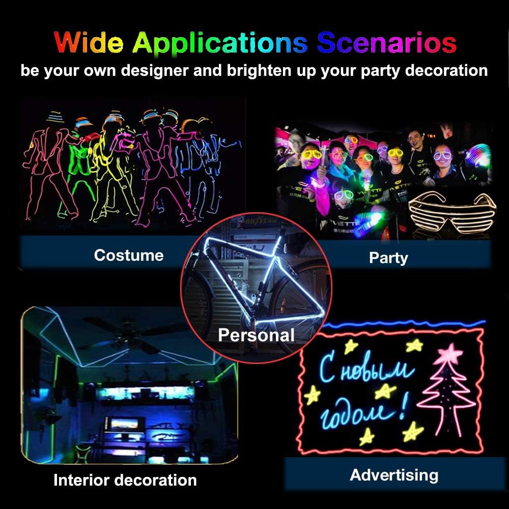 MaxLax EL Wire — DIY Craft Supplies, Flexible Battery Powered Neon Rope for Workshop Creations