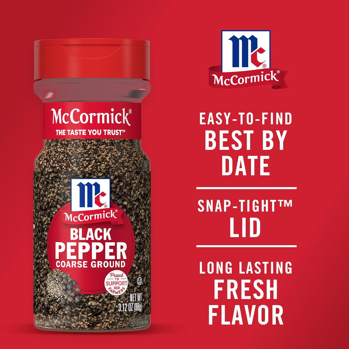 McCormick Coarse Ground Black Pepper – Recycled Bottle Coarse Pepper for Intentional, Less-Is-More Cooking