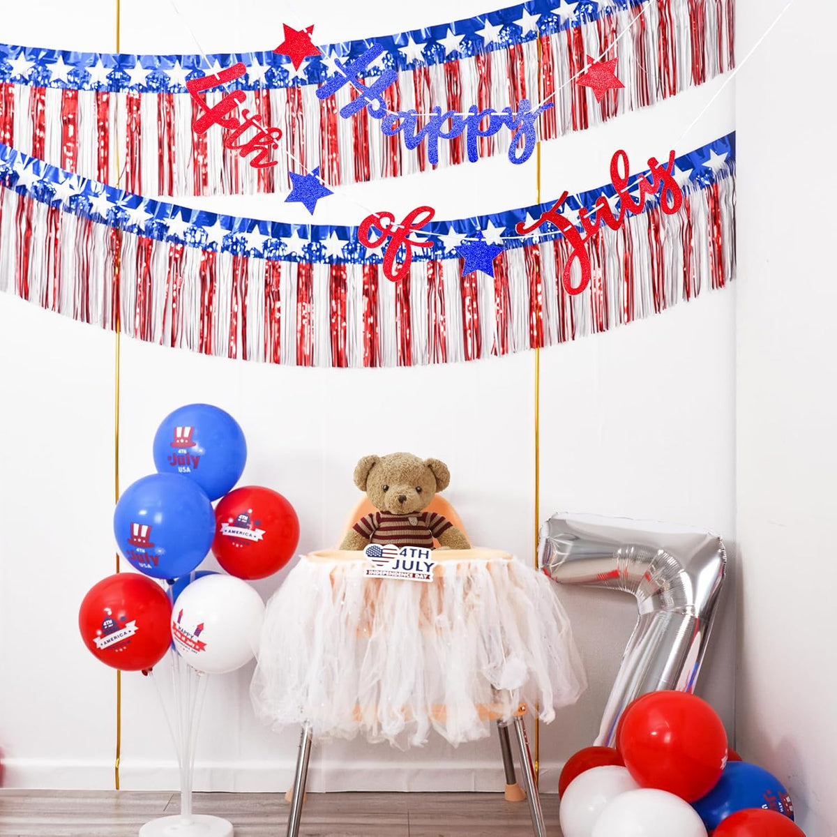 Mega-L Metallic Star Banner – 2-Pack Foil Fringe for Fireplace, Window & Home Display Styling