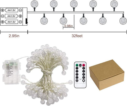 Metaku Crystal Globe String Lights Portable Battery Powered with Timer for Camping Tent Deck and Shore House Outdoor Lighting 26ft