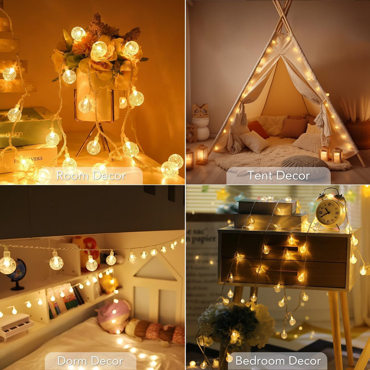 Metaku Crystal Globe String Lights Portable Battery Powered with Timer for Camping Tent Deck and Shore House Outdoor Lighting 26ft