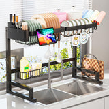 ADBIU Over The Sink Dish Drying Rack – Modern Black Metal Accent for Contemporary Kitchen Interiors
