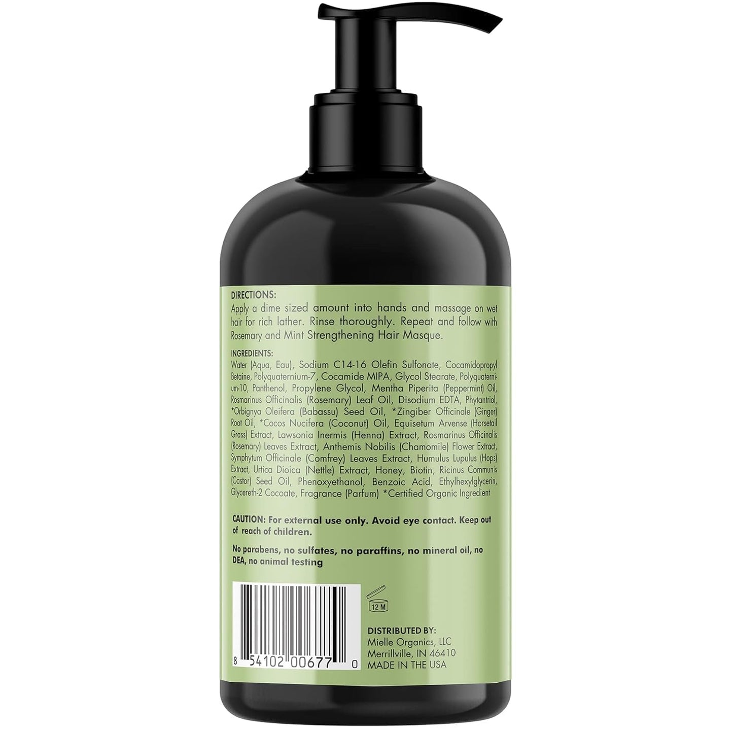 Mielle Organics Rosemary Mint Biotin Shampoo – Strengthening Cleanser for Nightly Hair Care Ritual & Scalp Self-Care, 12 oz