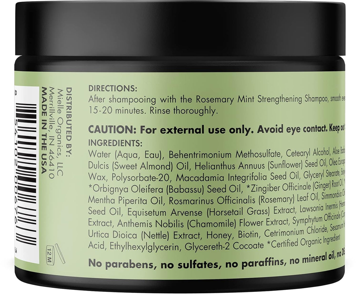 Mielle Organics Rosemary Mint Strengthening Hair Mask – Biotin-Infused Deep Conditioning Treatment for Curly & Coily Hair, 12 Ounce