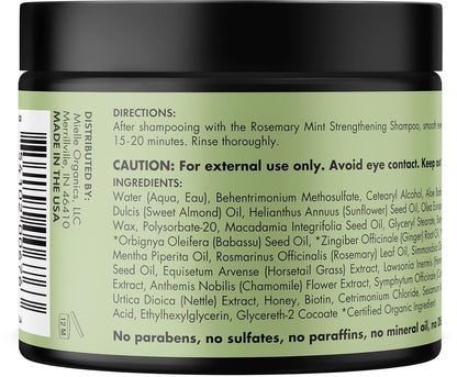 Mielle Organics Rosemary Mint Strengthening Hair Mask – Biotin-Infused Deep Conditioning Treatment for Curly & Coily Hair, 12 Ounce