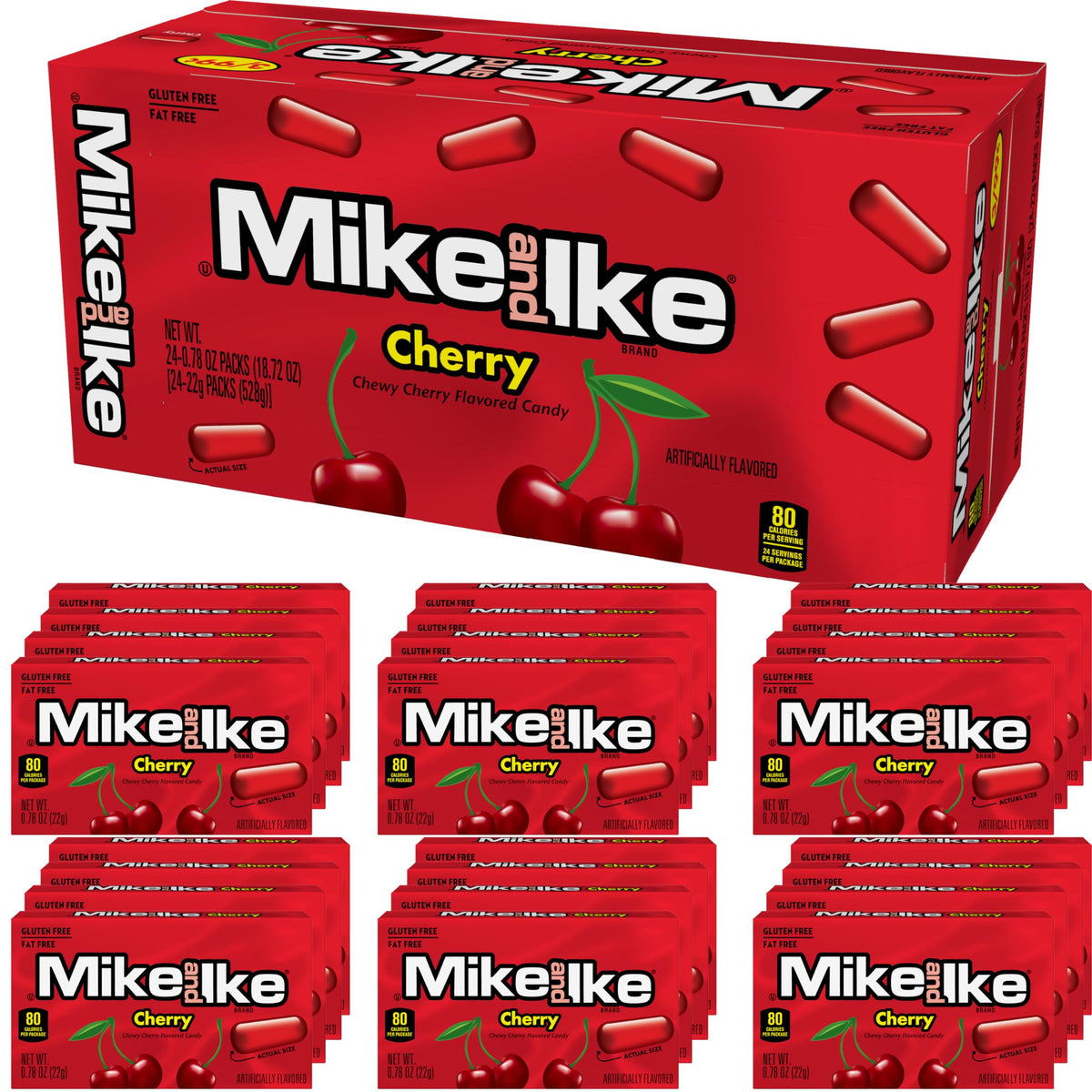 Mike and Ike Cherry Candy, 0.78 Ounce Box (Pack of 24), Red Candy