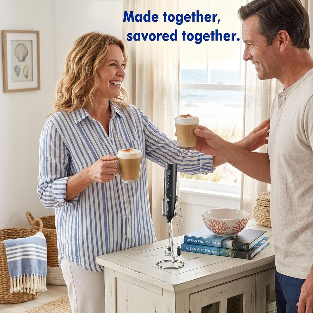 Milk & Matcha Frother Handheld Set – Thoughtful Birthday Gift for Her, Rechargeable Coffee Bar Accessory