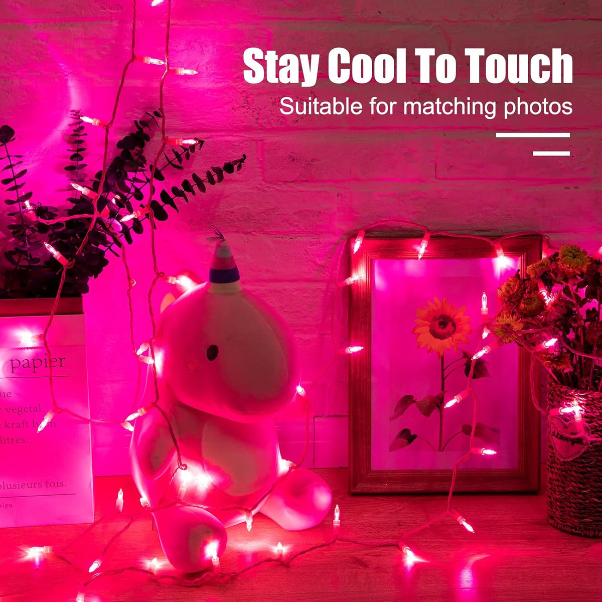 Minetom Pink String Lights – Cozy Living Room and Window Frame Accent, 39ft Mini LED Lights with Music Sync
