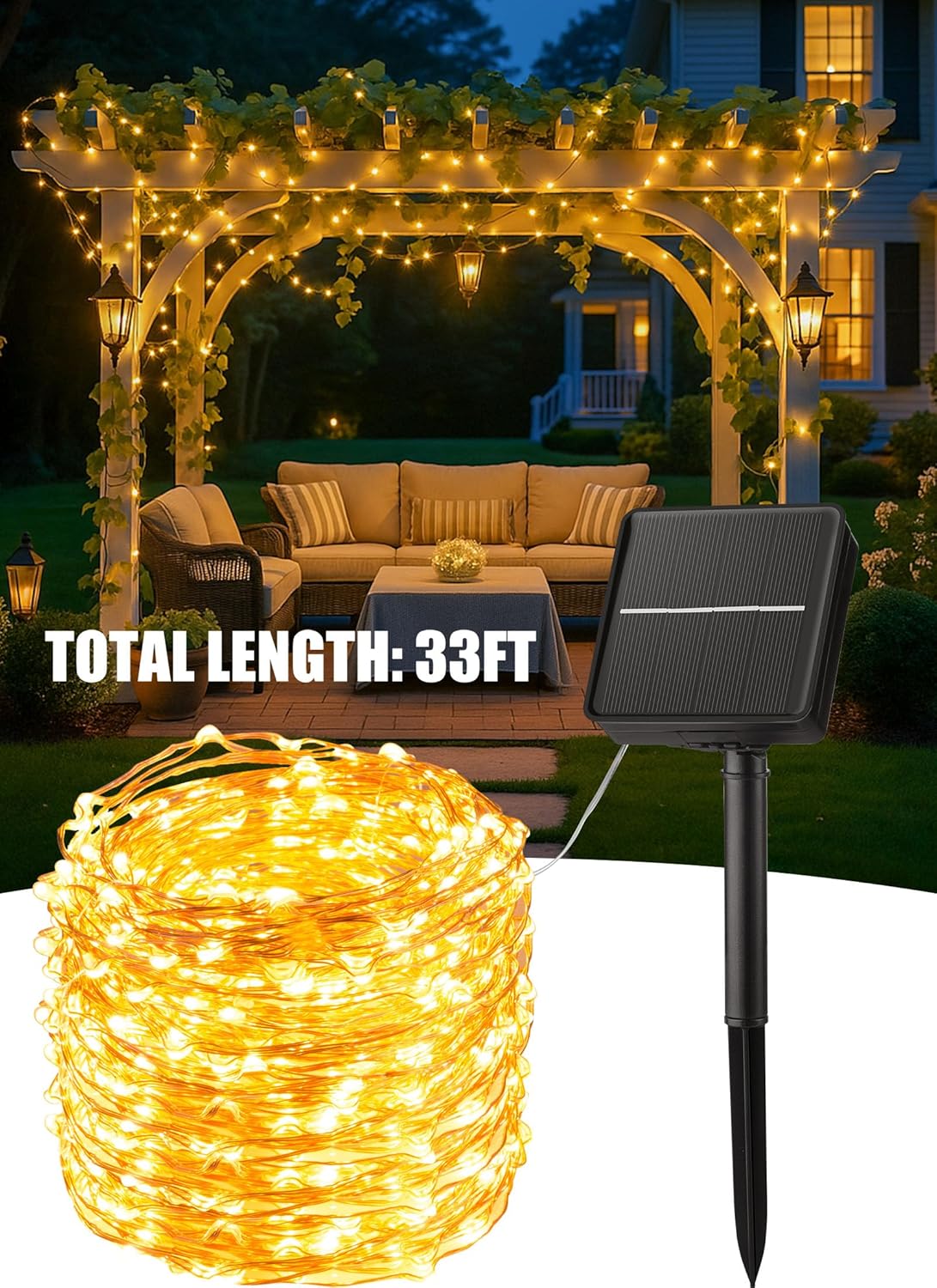 Minetom Solar Fairy Lights as Housewarming Gift, 33Ft 100 LED Cordless Outdoor Lights for New Homeowners