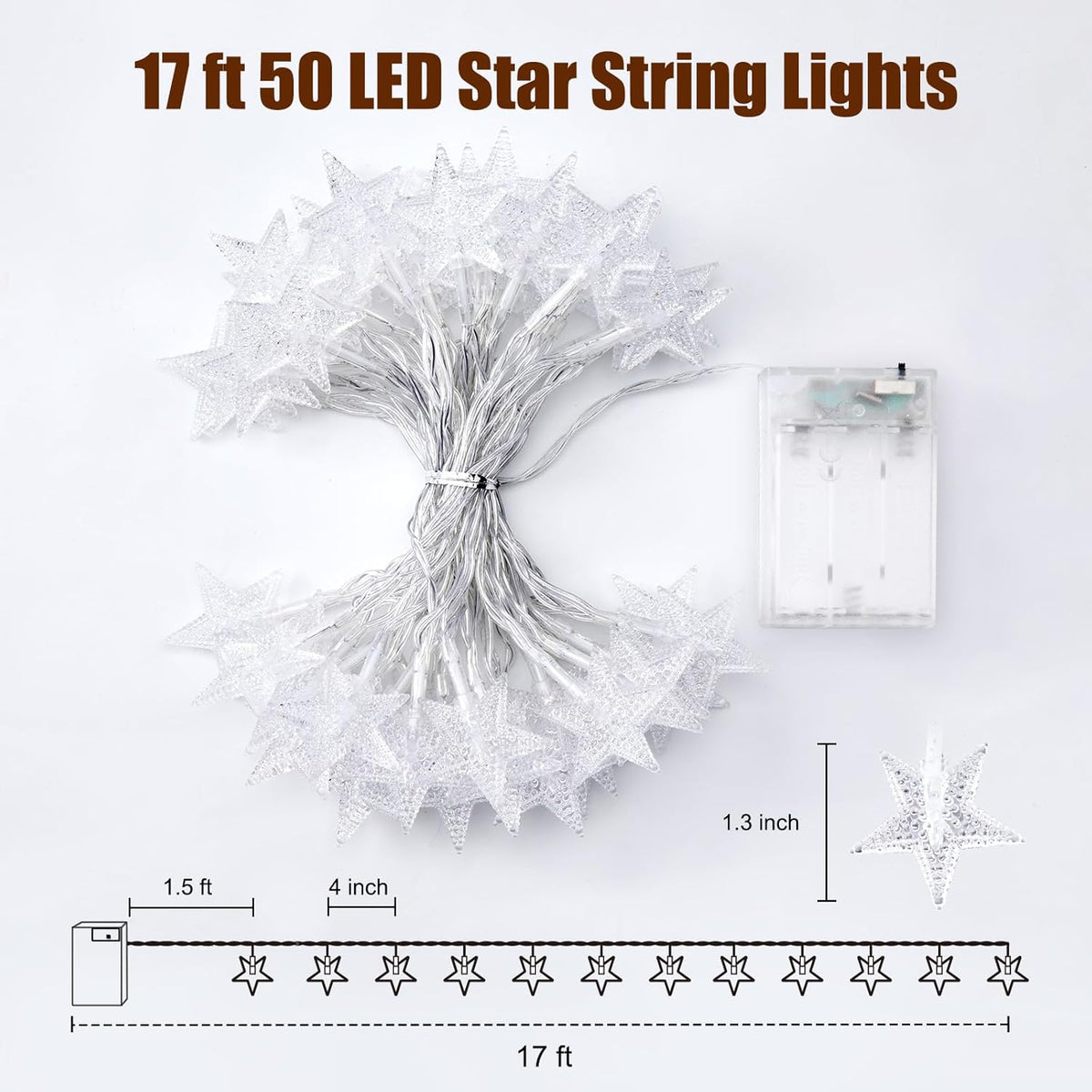 Minetom Star String Lights Battery Operated – Toddler-Friendly Playroom Decor with Auto-Off Timer, 50 LED Stars