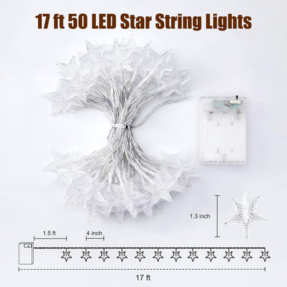 Minetom Star String Lights Battery Operated – Toddler-Friendly Playroom Decor with Auto-Off Timer, 50 LED Stars