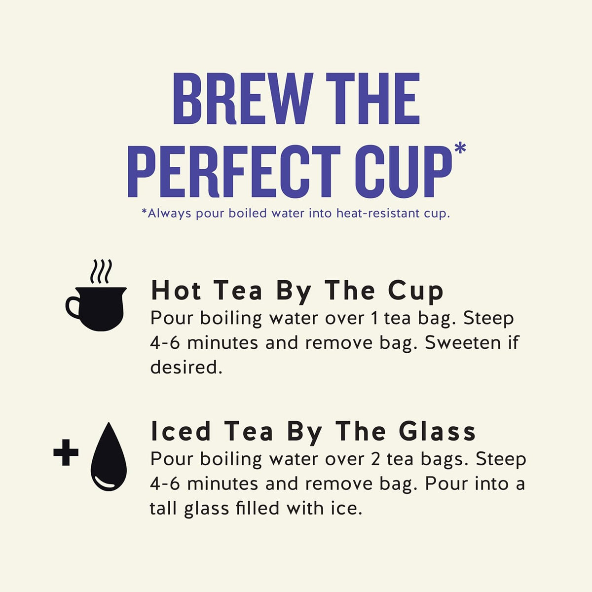 minimal packaging: bagless teabags (no string, tag, or staple) printed on 100% recycled paperboard with 35% post-consumer content