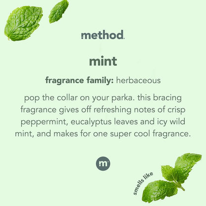mint leaf fragrance with notes of wild mint, peppermint, and eucalyptus