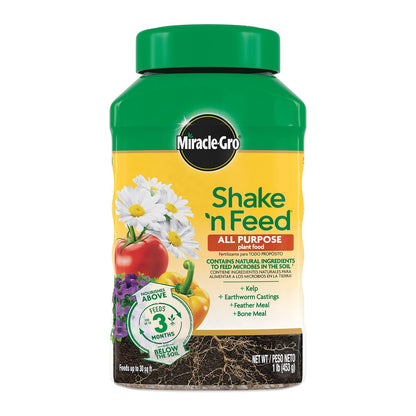 Miracle-Gro Shake &amp;#39;N Feed All Purpose Plant Food - Outdoor and Indoor Plant Food for In-Ground and Containers, Feeds for up to 3 Months, 1 lb.