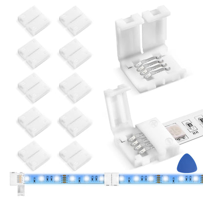 MISSOURI 10-Pack LED Strip Connectors – Solderless L-Shape 4-Pin Adapters for Home Office and Workshop Bench RGB Lighting, 10mm SMD Strips