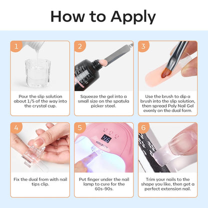 Modelones Poly Extension Gel Slip Solution – Starter Brush and Anti-Stick Liquid Set for Learning Dual-Form Nails