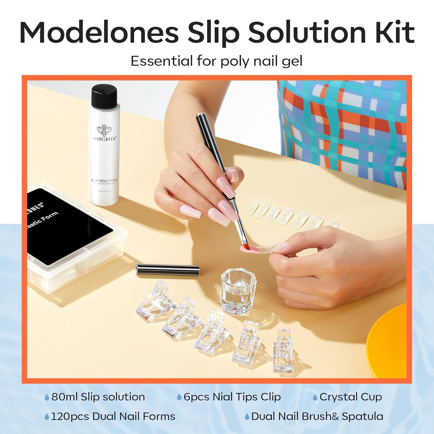 Modelones Poly Extension Gel Slip Solution – Starter Brush and Anti-Stick Liquid Set for Learning Dual-Form Nails