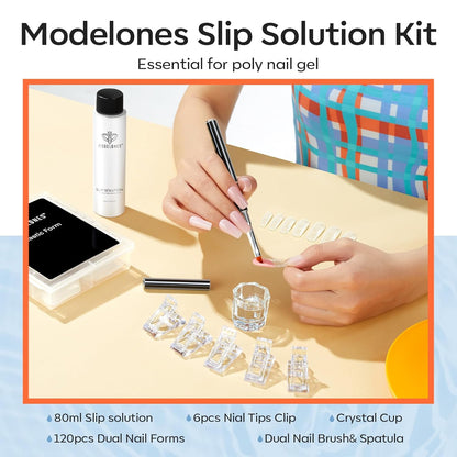 Modelones Poly Extension Gel Slip Solution – Starter Brush and Anti-Stick Liquid Set for Learning Dual-Form Nails