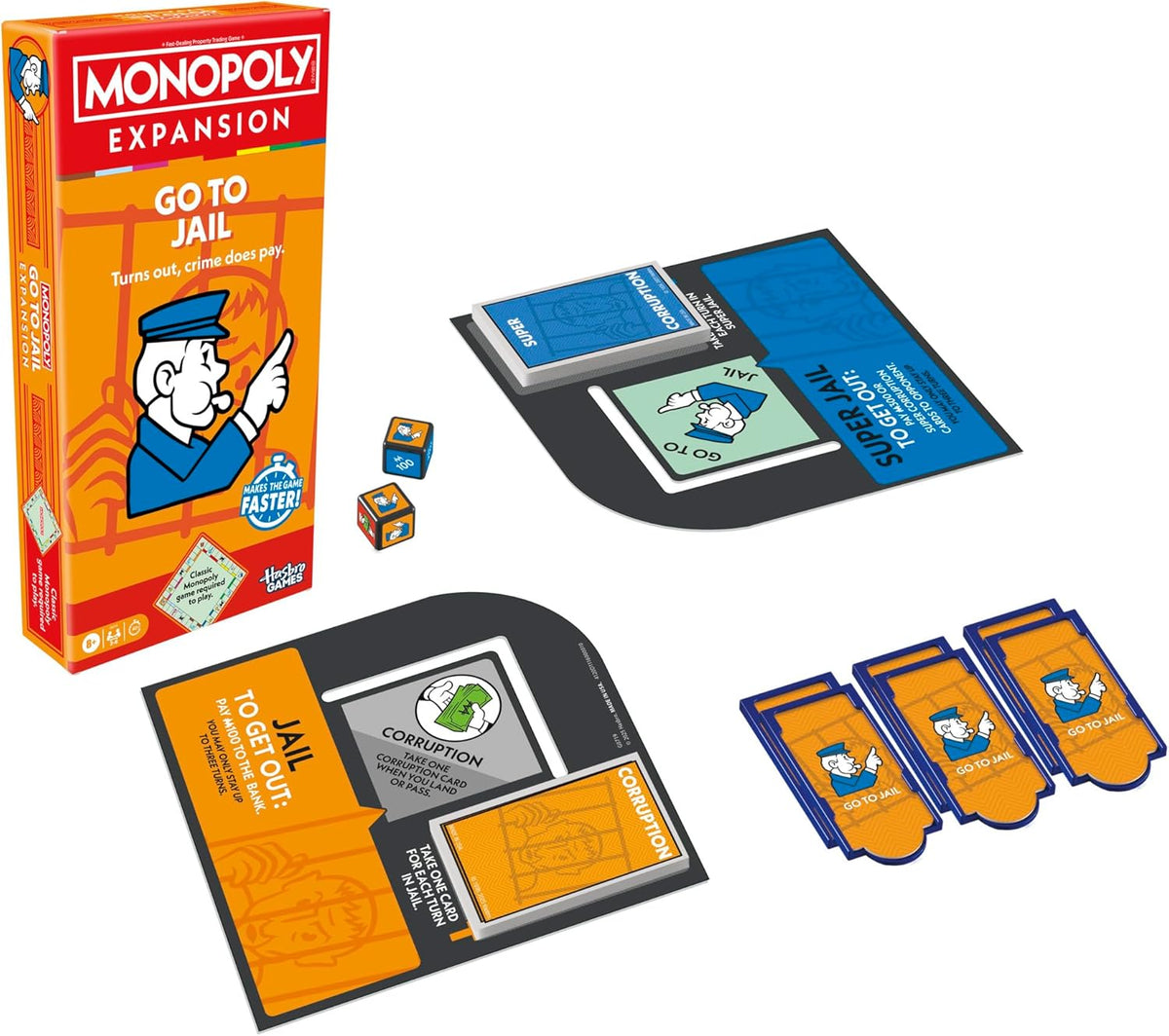 Monopoly Go to Jail Expansion – Safe Indoor Activity for Playroom and Family Game Nights, Ages 8+, 2-6 Players